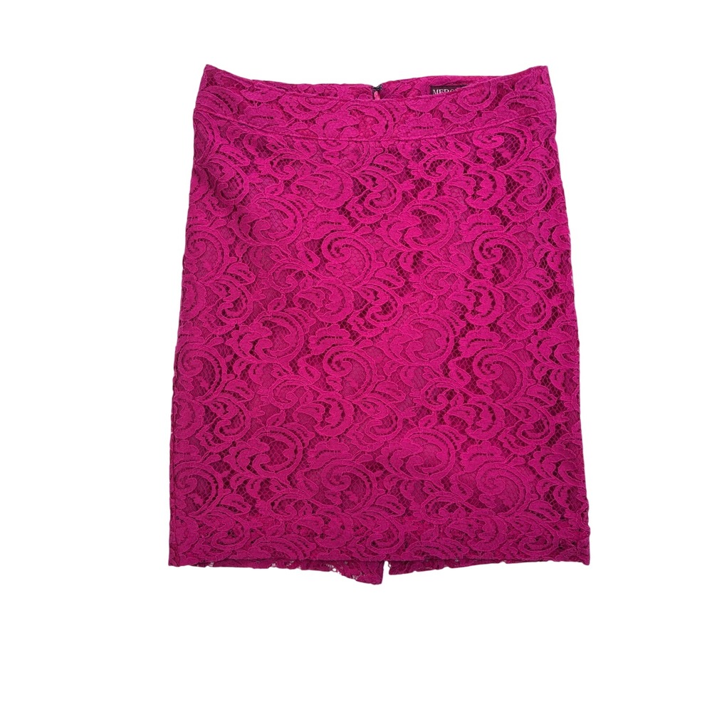 Merona Dressy Pencil Skirt Barbiecore Coquette Floral Lace 2 Fuchsia Pink